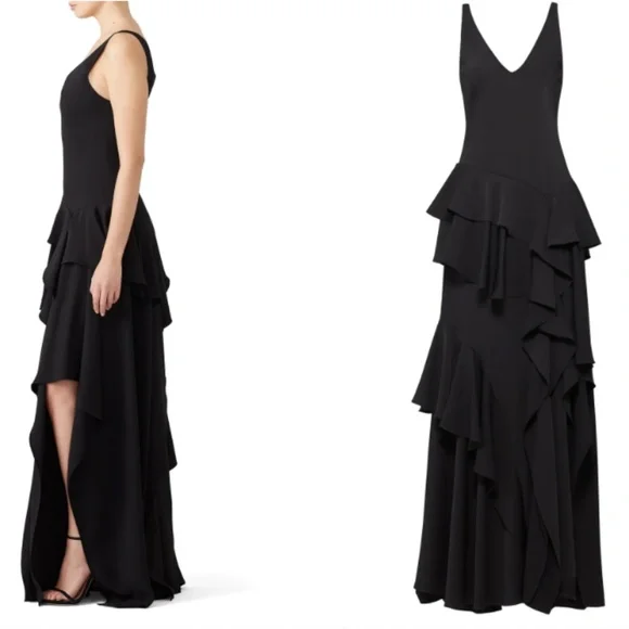 Halston Black Ruffle Maxi - Picture 1 of 9